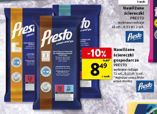 Nawilżane ściereczki gospodarcze Presto promocja w Intermarche