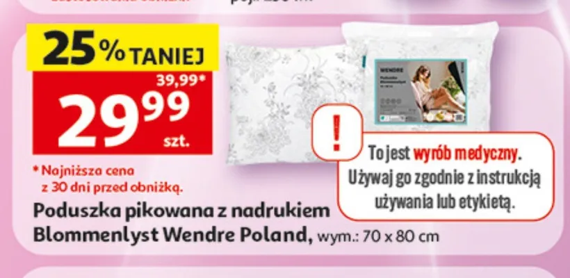 Poduszka pikowana z nadrukiem Blommenlyst Wendre Poland wym. 70x80cm promocja w Auchan