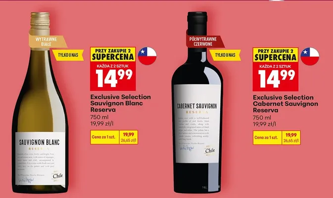 Wino białe wytrawne Exclusive Selection Sauvignon Blanc Reserva promocja w Biedronka