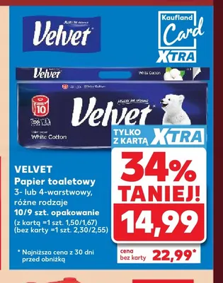 Papier toaletowy 4-warstwowy 9-pak Velvet promocja w Kaufland