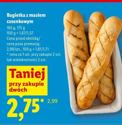 Bagietka z masłem czosnkowym 165 g promocja w Lidl