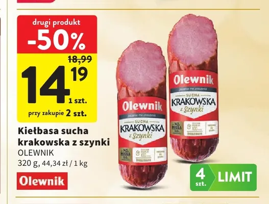 Kiełbasa sucha krakowska z szynki Olewnik promocja w Intermarche