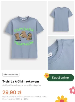 T-shirt z krótkim rękawem Coccodrillo niebieski bawełniany z nadrukiem kapibar promocja w Coccodrillo