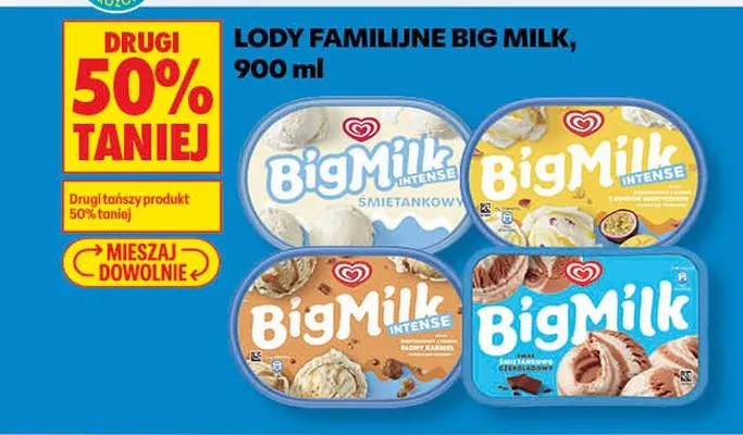 Lody familijne Algida Big Milk Intense śmietankowe promocja w Biedronka