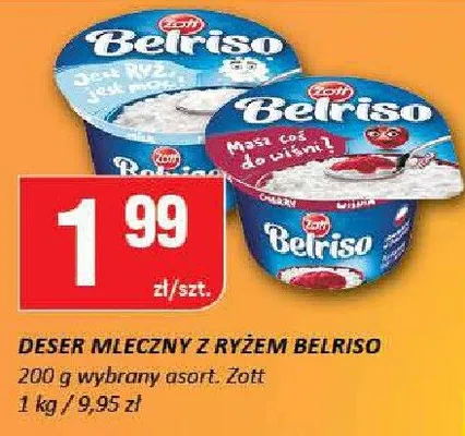 Deser mleczny z ryżem Belriso Zott promocja w Chorten