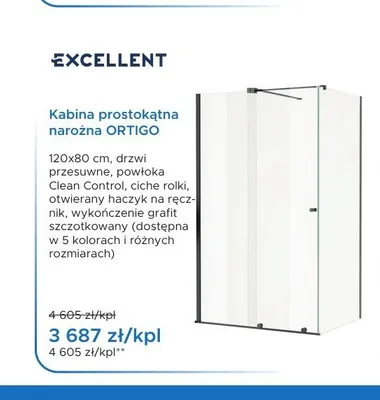 Kabina prostokątna narożna Excellent Ortigo promocja w Blu Salony Łazienek