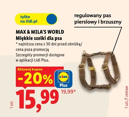Miękkie szelki dla psa Max & Mila's World promocja w Lidl