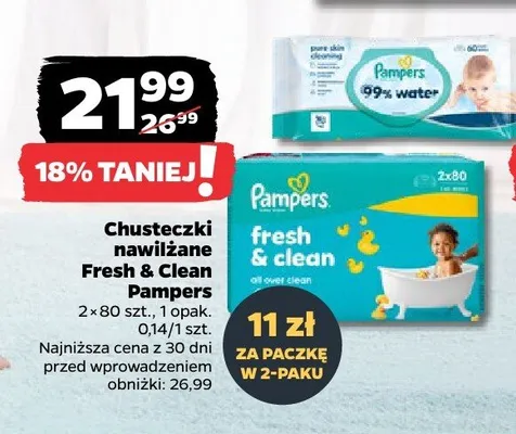 Chusteczki nawilżane Fresh & Clean Pampers 2-pak promocja w Netto