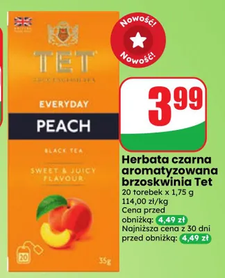 Herbata czarna aromatyzowana brzoskwinia Tet promocja w Dino