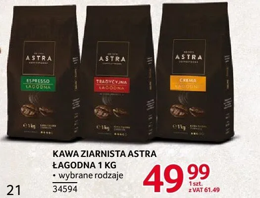 Kawa ziarnista Astra Łagodna 1kg promocja w Selgros