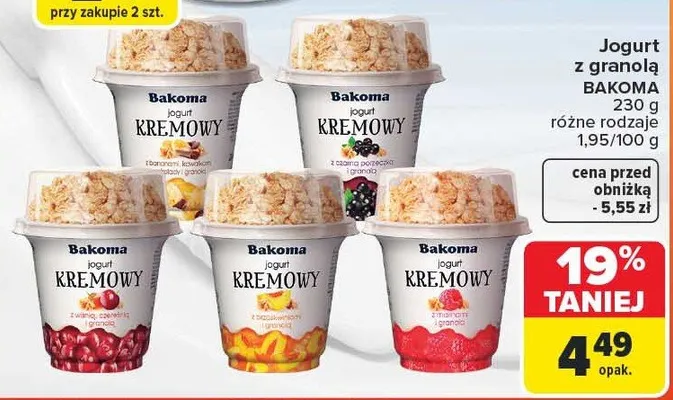 Jogurt z granoląBakoma różne rodzaje promocja w Carrefour