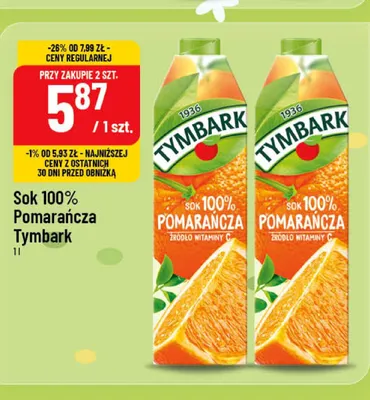 Sok Pomarańcza Tymbark 100% promocja w POLOmarket