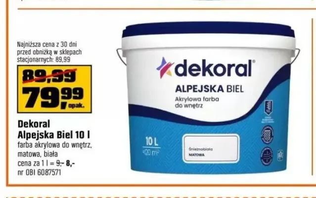 Farba akrylowa Dekoral Alpejska Biel 10 l promocja w OBI