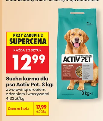 Sucha karma dla psa z wołowiną i drobiem Activ Pet promocja w Biedronka