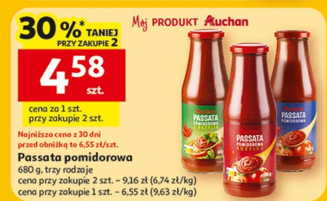 Passata pomidorowa, trzy rodzaje promocja w Auchan