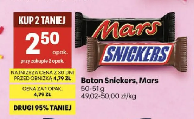 Baton Snickers promocja w Delikatesy Centrum