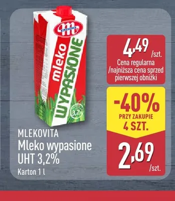 Mleko UHT wypasione Mlekovita 3,2% promocja w Aldi