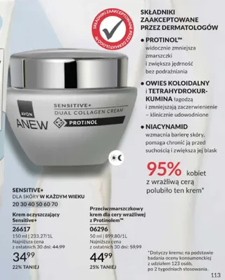 Przeciwzmarszczkowy krem dla cery wrażliwej z Protinolem Avon Anew Sensitive+ promocja w AVON