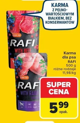 Karma dla psa RAFI z wołowiną 500g promocja w Carrefour Market