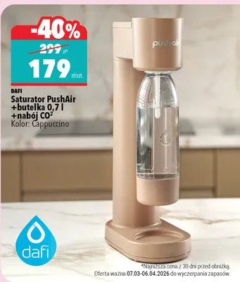 Saturator PushAir + butelka 0,7 l + nabój CO² kolor: Cappuccino promocja w Biedronka Home