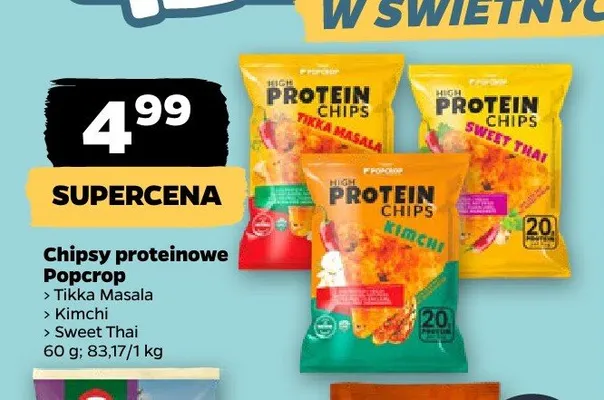 Chipsy proteinowe Kimchi Popcrop promocja w Netto