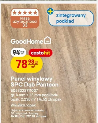 Panel winylowy SPC Dąb Panteon zintegrowany podkład gr. 4mm + 1,3mm podkładu promocja w Castorama