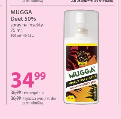Spray na insekty Mugga Deet 50% promocja w Hebe