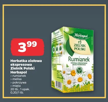 Herbatka ziołowa ekspresowa Zielnik Polski rumianek Herbapol promocja w Netto