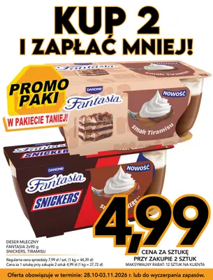 Deser mleczny Fantasia Snickers 2-pak promocja w Kupiec