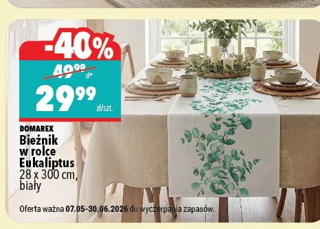 Bieżnik w rolce DOMAREX Eukaliptus 28x300cm biały promocja w Biedronka Home