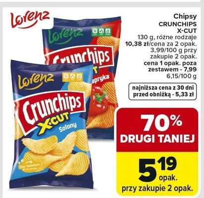 Chipsy CRUNCHIPS X-CUT Lorenz 130 g promocja w Carrefour