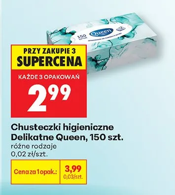 Chusteczki higieniczne Delikatne Queen 150szt. promocja w Biedronka
