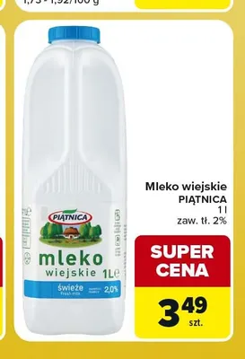 Mleko wiejskie świeże Piątnica 2% promocja w Carrefour Market