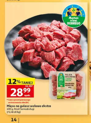 Mięso na gulasz wołowe ekstra Pewni Dobrego promocja w Auchan