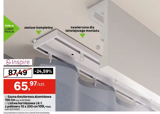 Szyna dwutorowa aluminiowa Inspire 150 cm promocja w Leroy Merlin
