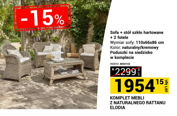 Komplet mebli z naturalnego rattanu Elodia promocja w Merkury Market