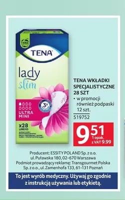 Podpaski 12 szt. Tena promocja w Selgros
