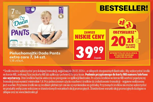 Pieluchomajtki Pants extra care 7 promocja w Biedronka