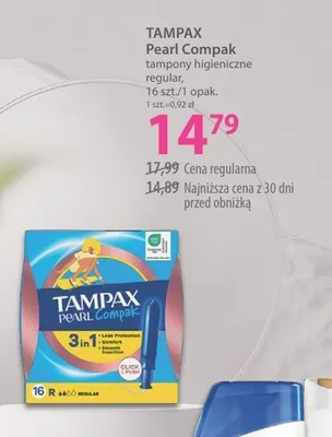 Tampony higieniczne regular TAMPAX Pearl Compak promocja w Hebe