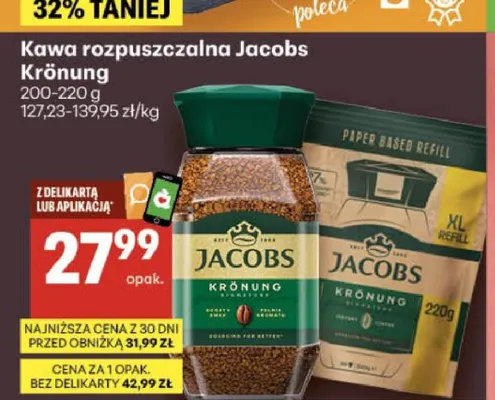 Kawa rozpuszczalna Jacobs Krönung refill promocja w Delikatesy Centrum