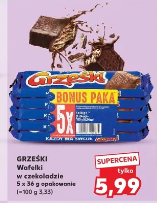 Wafelki w czekoladzie Grześki 5-pak promocja w Kaufland