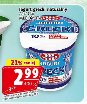 Jogurt grecki naturalny 10% gęsty kremowy promocja w Prim Market