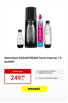Saturator Sodastream Terra Czarny + 3 butelki promocja w Media Expert