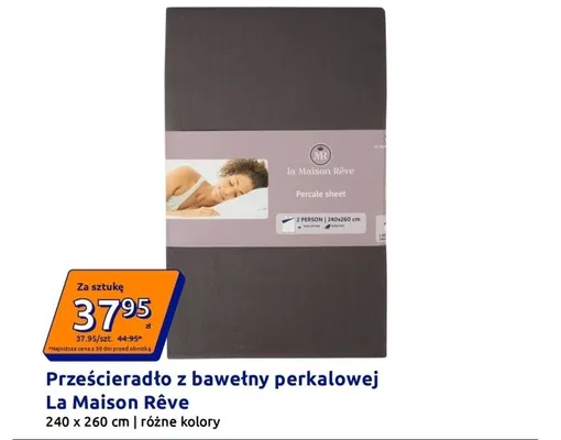 Prześcieradło z bawełny perkalowej La Maison Rêve 240x260cm promocja w Action