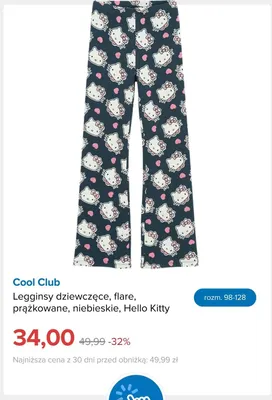 Legginsy dziewczęce flare prążkowane niebieskie Hello Kitty Cool Club promocja w Smyk