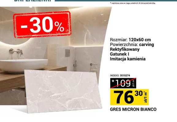 Gres Micron Bianco promocja w Merkury Market
