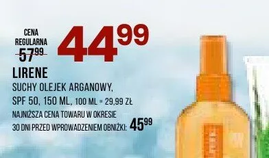 Suchy olejek arganowy SPF 50 Lirene promocja w Drogerie Natura