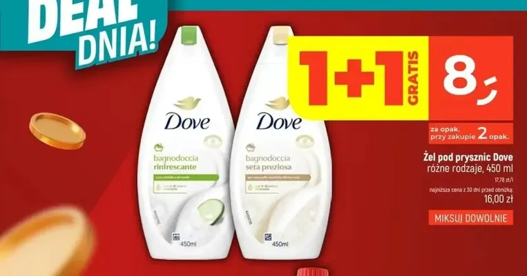 Żel pod prysznic Dove bagnodoccia rinfrescante promocja w Dealz