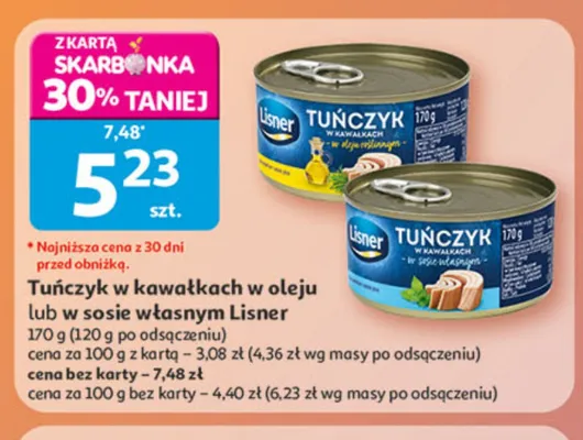 Tuńczyk w kawałkach w sosie własnym Lisner promocja w Auchan