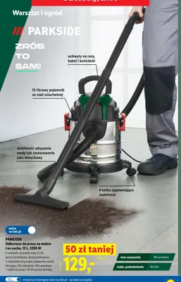 Odkurzacz do pracy na mokro i na sucho Parkside promocja w Lidl
